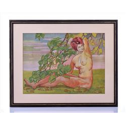 Paul Cruso, Original gouache painting. Listed