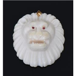 Antique Carved Bone Lion Head Pendant with Ru
