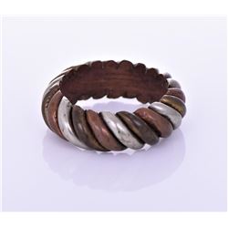 Vintage Triple Metal Over Wood Bangle.  Estim