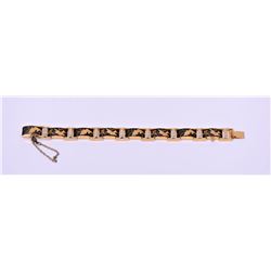 Vintage Damascene Bracelet Linked Birds Flowe