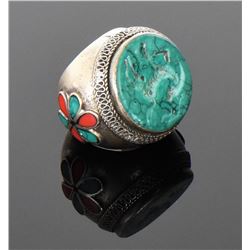 Antique Persian Silver Seal Ring With Turquoi