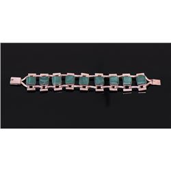 Unpolished Malachite 950 Silver Bracelet, Mex