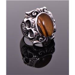 Vintage Sterling Silver Skull Ring With Tiger