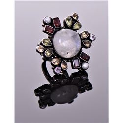 Vintage Sterling Silver Multi Gemstone Ring W