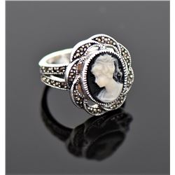 Vintage Cameo And Marcasite Sterling Silver R
