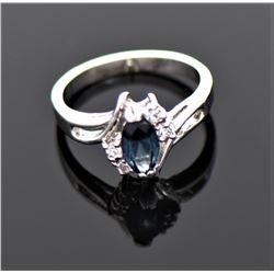 Blue London Topaz And CZ Diamond Sterling Sil