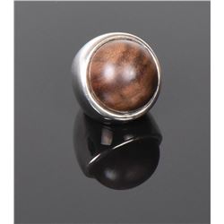 Large Wood Ball Sterling Silver Ring. Ring Si