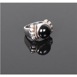 Vintage Onyx Sterling Silver Ring with 14k Go