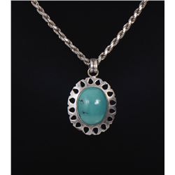 Green Turquoise Sterling Silver Pendant And N