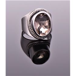 Vintage Smokey Quartz Diamond Cut Sterling Si