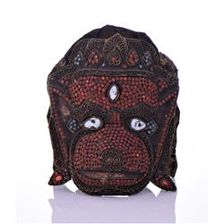 Rare Tibetan Monkey Mask Decorated And Inlaid