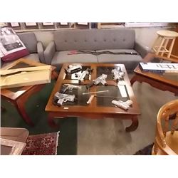 MAHOGANY & GLASS COFFEE TABLE SET - 3PC