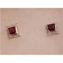 EARRINGS- NEW PRICESS FACETED GARNET & DIAMONDS IN STERLING SILVER SETTING - RETAIL ESTIMATE $250