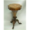 Image 1 : A Victorian walnut and floral marquetry octagonal top work table with fitted interior on cabriole...