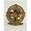 Image 1 : An unusual all brass fly reel, the 2.25in. drum with pierced apertures and turned wood handle on...