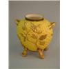 Image 1 : A Royal Worcester yellow glazed basket moulded vase, with rustic feet 7in....