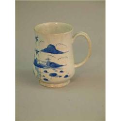 A Bow blue and white baluster mug, with landscape decoration 4.75ins (a.f)...