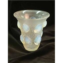 A Lalique opalescent glass Saint Francois pattern vase, signed R. Lalique (a.f.) 7in....