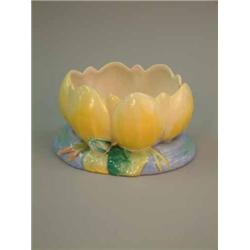 A Clarice Cliff yellow waterlily bowl, 9ins...