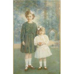 Louis C Goddard (Exh. 1901-21) watercolour, Portrait of Violet and Lilian Rees, signed, 17 x 10.5...