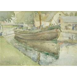 Mary McCrossan (d.1934) watercolour, Sailing barge on a canal, signed and dated 1909, 9.25 x 13.5...