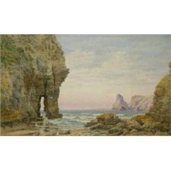 J Salter watercolour, Bedruthen Steps, Cornwall, signed and dated 1878, 12 x 20.5 ins....