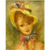Image 1 : P. Sorel oil on canvas, Portrait of a girl with floral bonnet, signed, 16 x 13 ins....