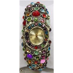 NEW COLORED STONES CUFF BRACELET WATCH