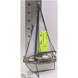 VINTAGE LEADED STAINED GLASS SAILBOAT