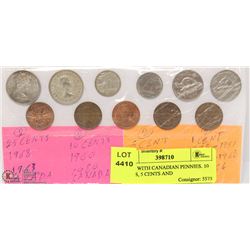 CARD WITH CANADIAN PENNIES. 10 CENTS, 5 CENTS AND