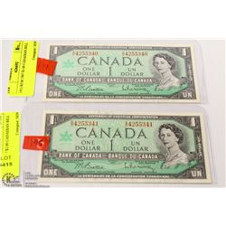 LOT OF TWO UNCIRCULATED 1967 CANADIAN $1 BANK NOTE