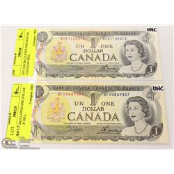 LOT OF TWO UNCIRCULATED 1973 CANADIAN $1 BANK NOTE