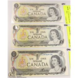 LOT OF 3 UNCIRCULATED CANADIAN $1 NOTES