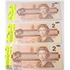 Image 1 : LOT OF THREE 1986 CANADIAN $2 NOTES