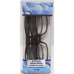 3 PACK OF READING GLASSES STRENGTH +2.00