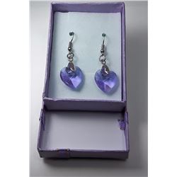 #21 - MAUVE HEART CRYSTAL DROP EARRINGS
