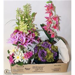 FLAT OF NEW HANDCRAFTED SILK FLORAL ARRANGEMENTS