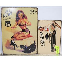 PAIR OF METAL SIGNS ALL NEW ROUTE66 AND PACKARD