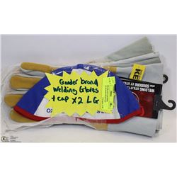 2 GANDER BRAND LEATHER WELDING GLOVES WITH CAP
