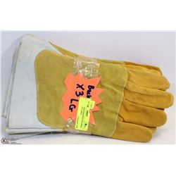 3 PAIRS OF BACKHANDER WELDING GLOVES SIZE LARGE