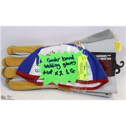 2 GANDER BRAND LEATHER WELDING GLOVES WITH CAP