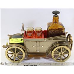 MUSICAL BRASS CAR DECANTER HOLDER W/ SHOT GLASSES