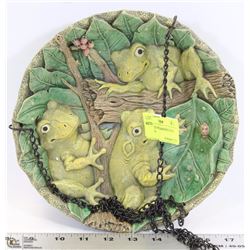 CONCRETE FROG HANGING BIRD BATH 9" D