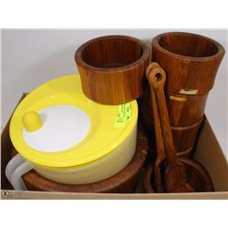 WOODEN SALAD SET INCL SALAD SERVER, 6 BOWLS AND
