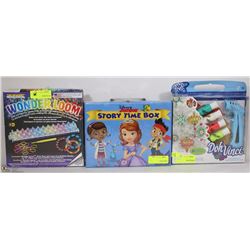 LOT W/ DISNEY STORYTIME BOX, WONDERLOOM KIT AND