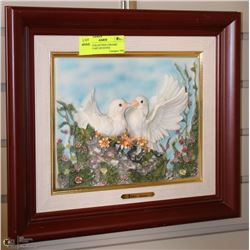 RUBY'S COLLECTION CERAMIC FRAMED ART OF DOVES