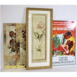FLAT WITH ASSORTED TIN SIGNS AND A FRAMED FLOWER