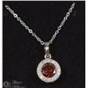 Image 1 : #8 GENUINE GARNET PENDANT,CZ & NECKLACE