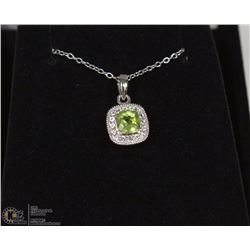 #10 GENUINE PERIDOT PENDANT,CZ & NECKLACE