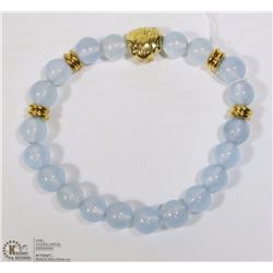 #124 BLUE AQUAMARINE BEAD BRACELET 7.5"